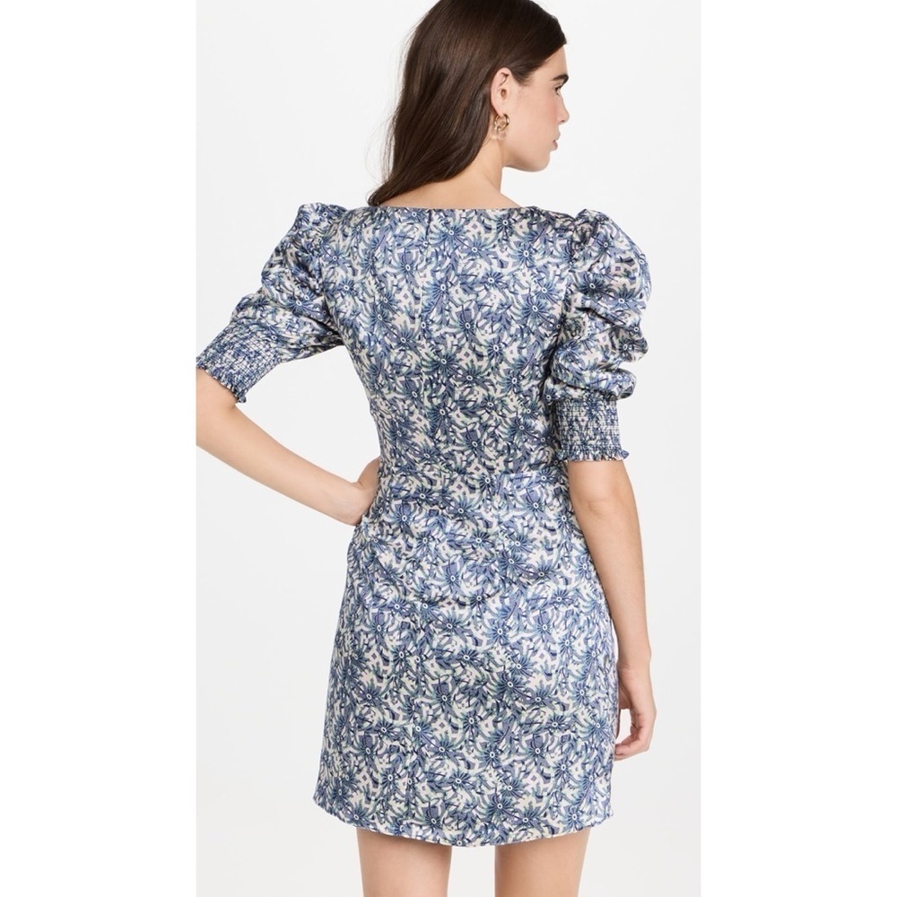 NWT Cinq a Sept Lucinda Floral Ruffle Mini Dress Puff Sleeve Blue Size 0 - Picture 2 of 8